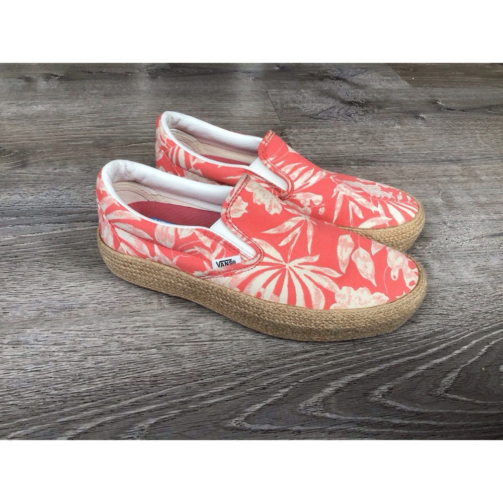 Vans Slip On~Women's Size 7.5 ~Platform Espadrilles Deep Sea Coral Pattern
